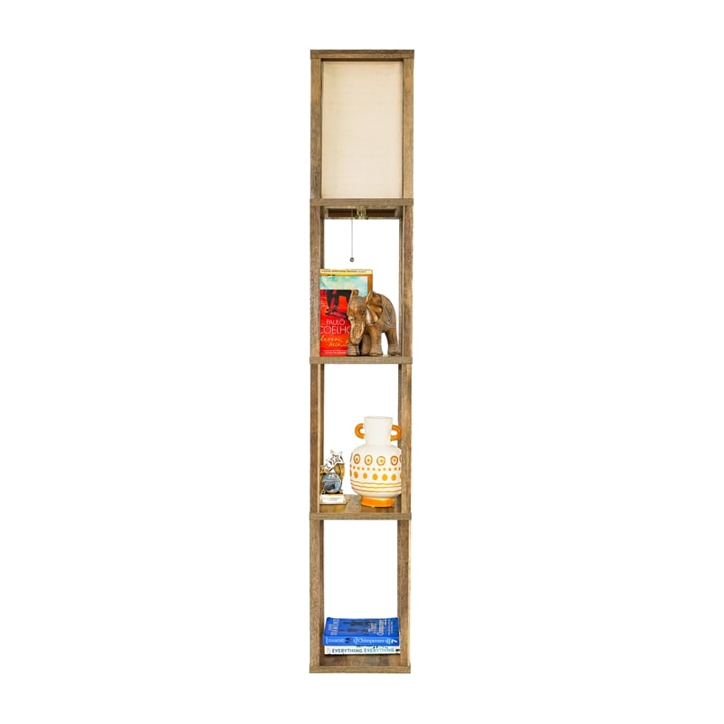 Pemberly Row Grand Luminaire Elegance Shelf Gray Wood Floor Lamp