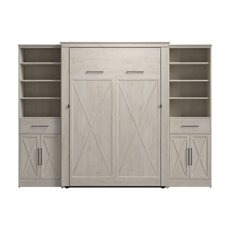 Pemberly Row Full Murphy Bed and Wardrobes (113W) - Engineered Wood in White