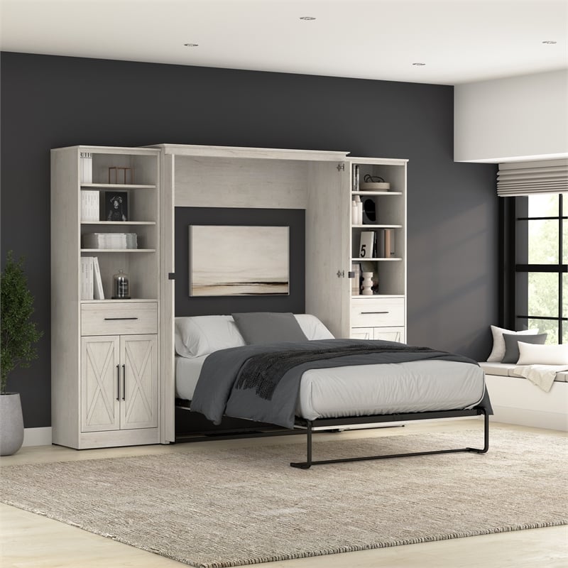 Pemberly Row Full Murphy Bed and Wardrobes (113W) - Engineered Wood in White