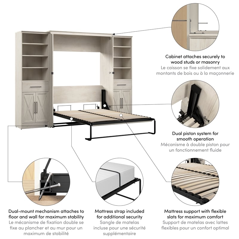 Pemberly Row Full Murphy Bed and Wardrobes (113W) - Engineered Wood in White
