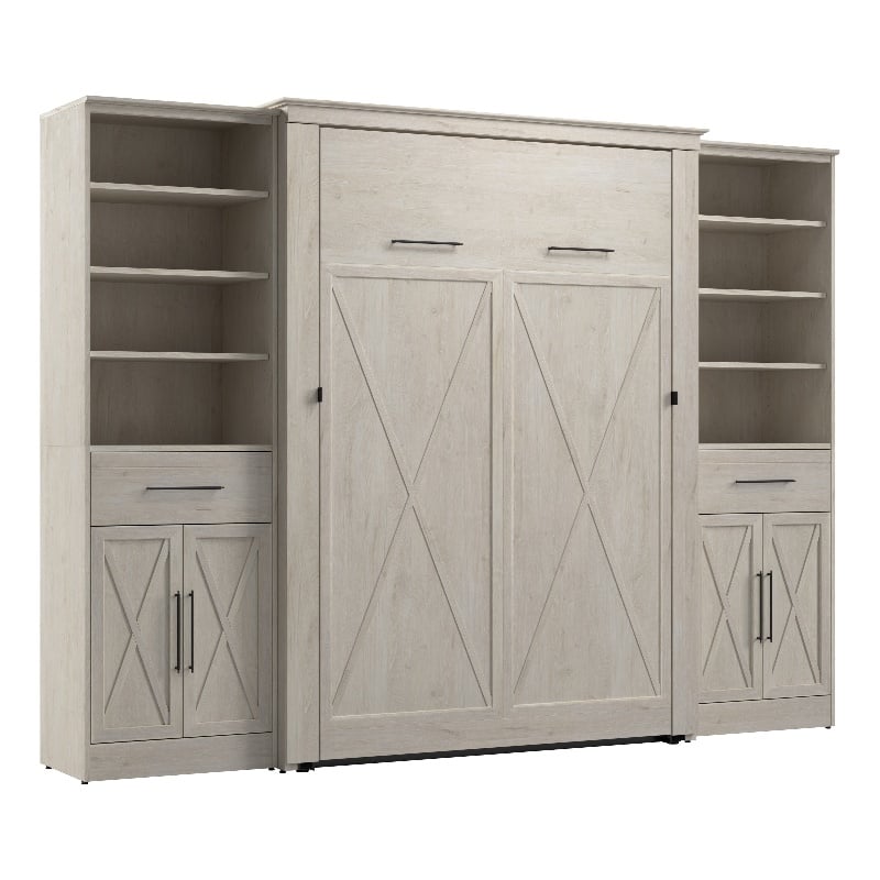 Pemberly Row Full Murphy Bed and Wardrobes (113W) - Engineered Wood in White