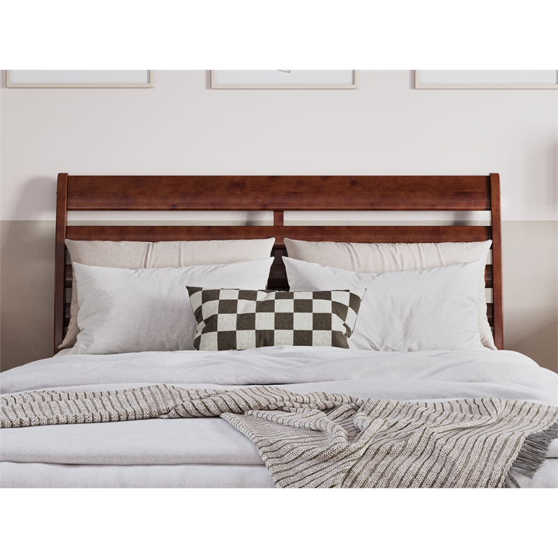 Pemberly Row Full Wood Headboard with Attachable Charger in Walnut