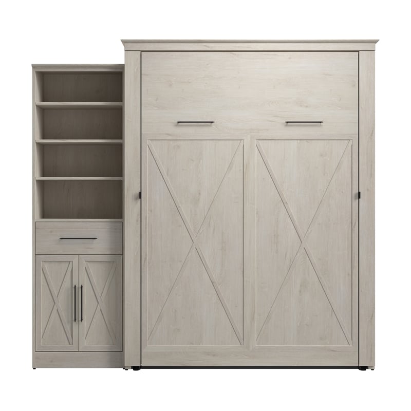 Pemberly Row Queen Murphy Bed with Wardrobe (94W) - Engineered Wood in White