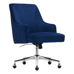 pemberly row modern mid-back office chair velvet fabric silver metal base blue