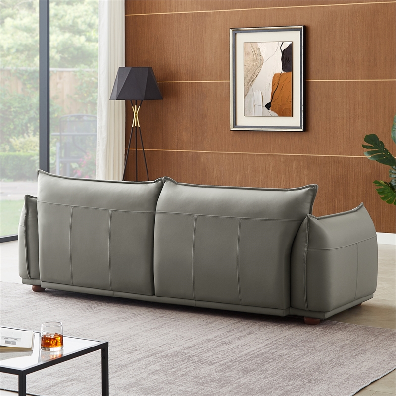 Pemberly Row Mid-Century Modern Luxury Living Room Couch in Gray Leather
