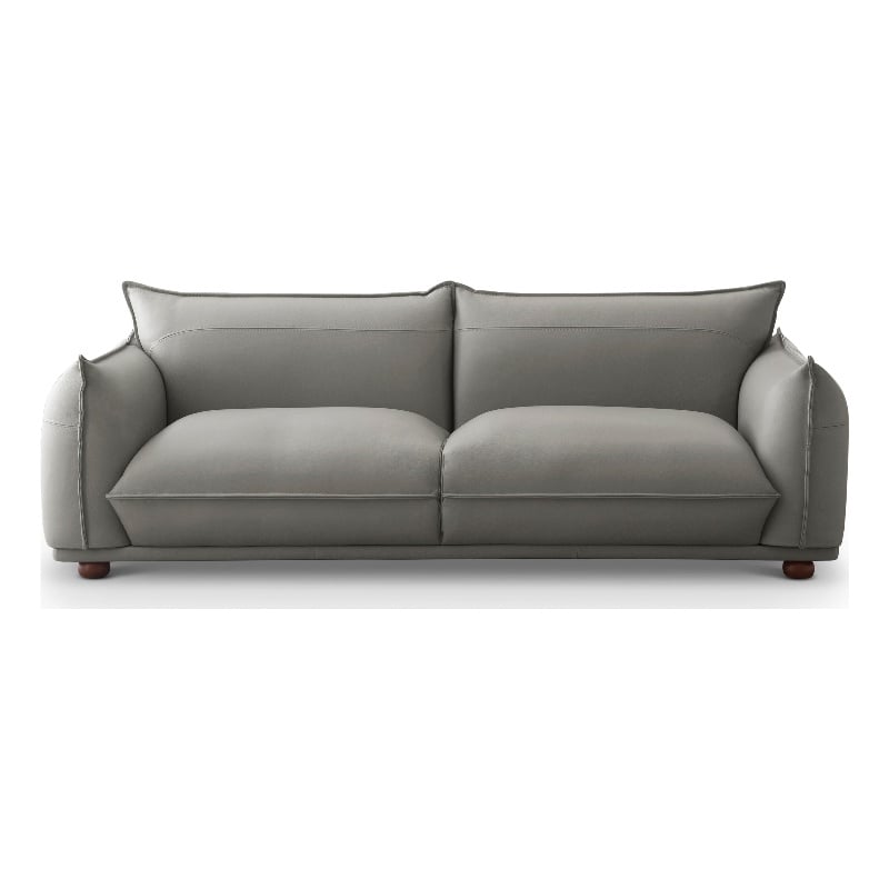 Pemberly Row Mid-Century Modern Luxury Living Room Couch in Gray Leather