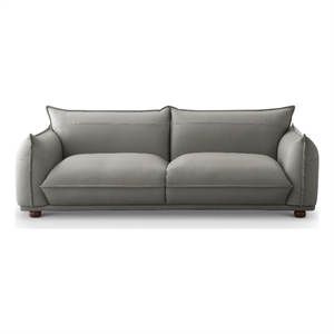 Pemberly Row Mid-Century Modern Luxury Living Room Couch in Gray Leather