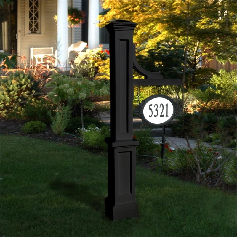 Pemberly Row Traditional Plastic Address Sign Post in Black Finish