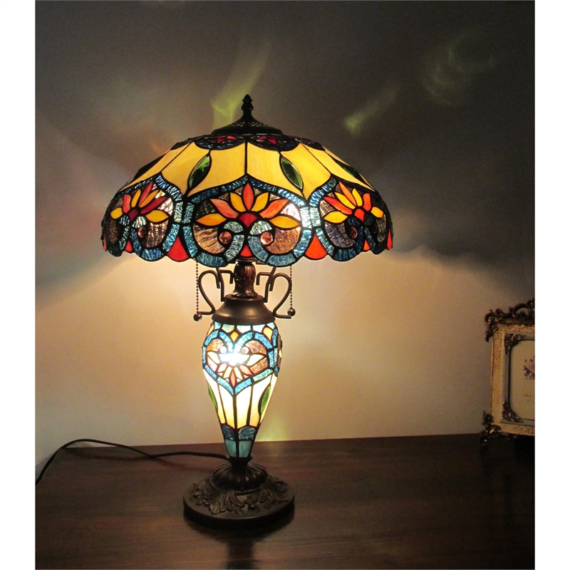 Pemberly Row Modern 3 Light Floral Double Lit Table Lamp 16
