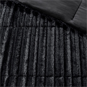Pemberly Row Faux Fur Comforter Mini Set in Black King/Cal King