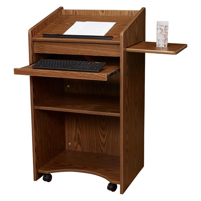 Pemberly Row Modern Wood Aristocrat Non-Sound Lectern in Medium Oak