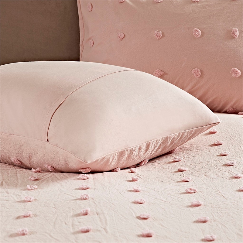 Pemberly Row 7-Piece Farmhouse Cotton Jacquard Comforter Set in Pink
