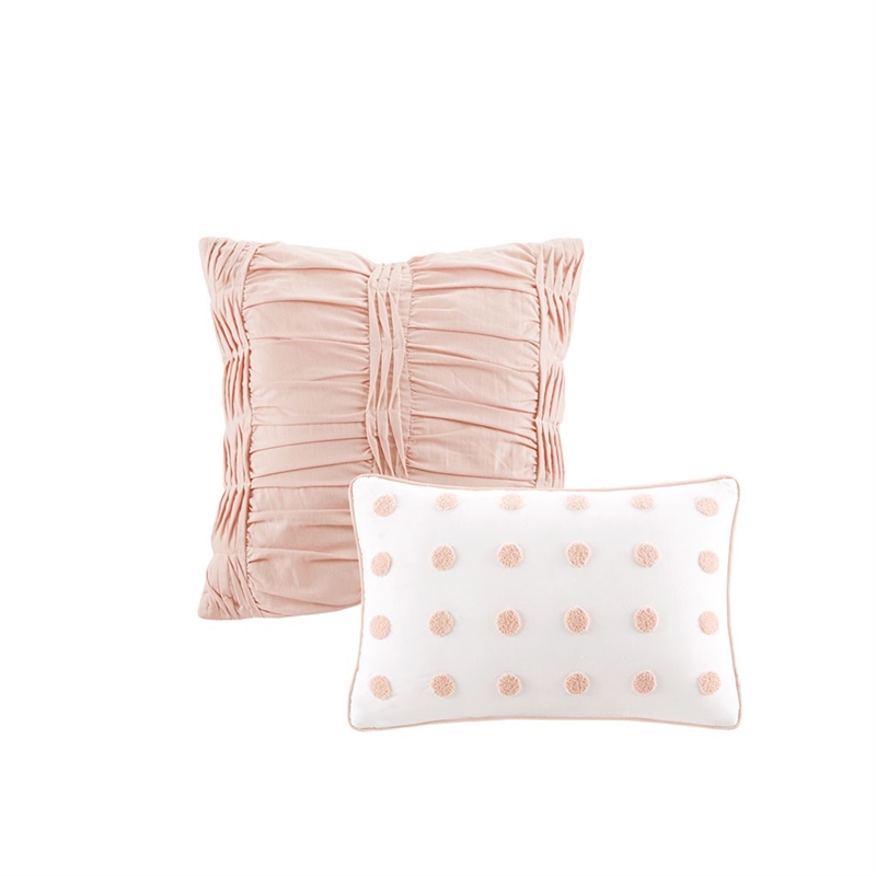 Pemberly Row 7-Piece Farmhouse Cotton Jacquard Comforter Set in Pink
