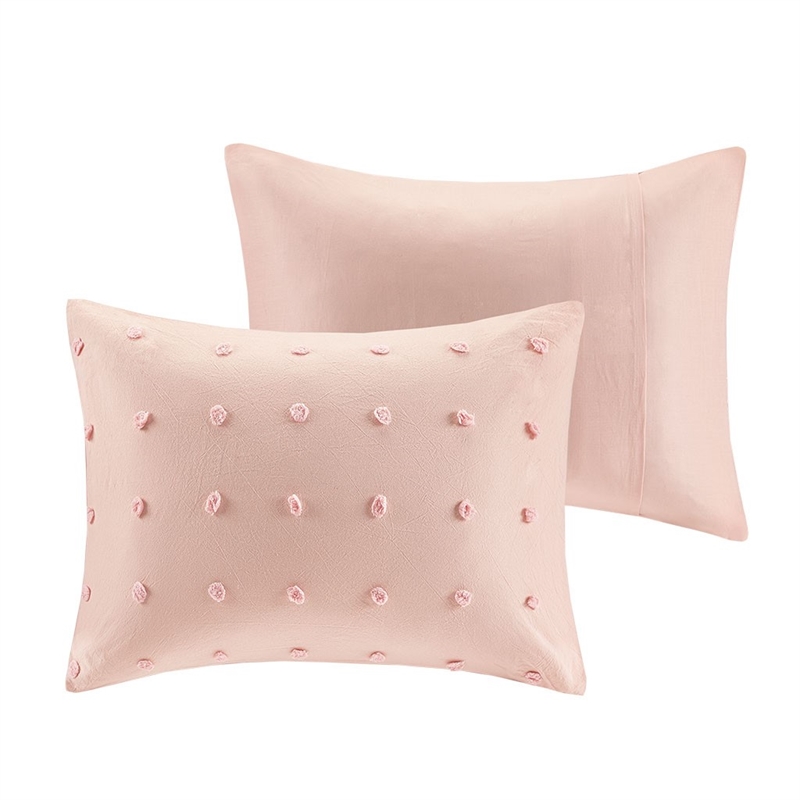 Pemberly Row 7-Piece Farmhouse Cotton Jacquard Comforter Set in Pink