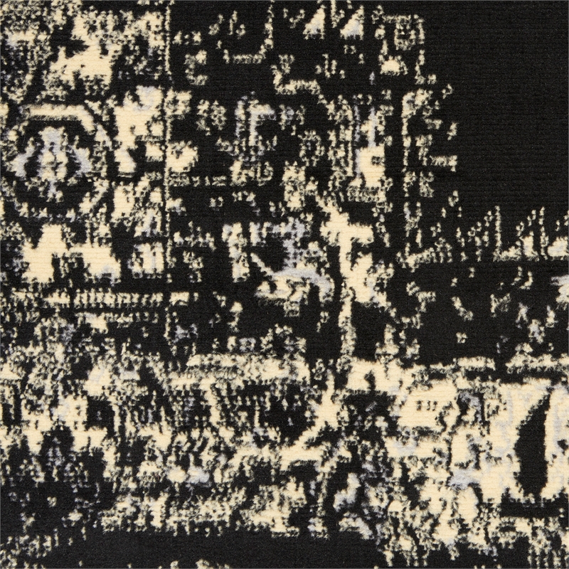 Pemberly Row 5' Round Black and White Fabric Vintage Area Rug