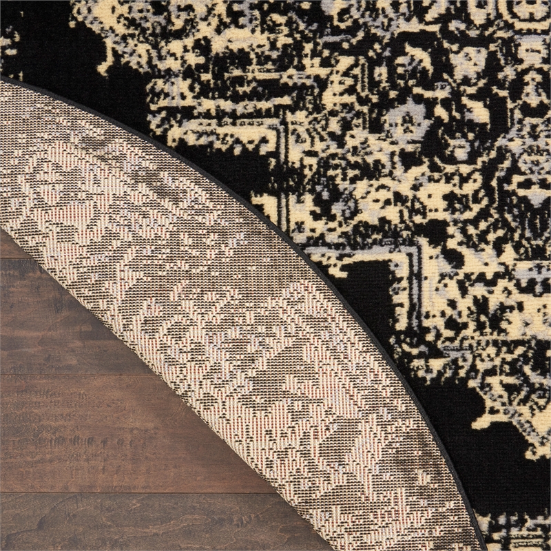 Pemberly Row 5' Round Black and White Fabric Vintage Area Rug