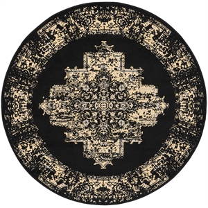 Pemberly Row 5' Round Black and White Fabric Vintage Area Rug