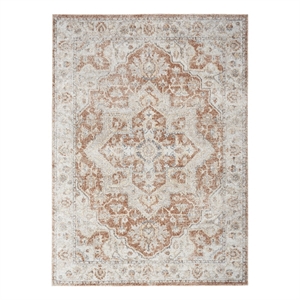 Pemberly Row Machine Washable 6'7&quot x 9' Gold/Multicolor Vintage Indoor Rug