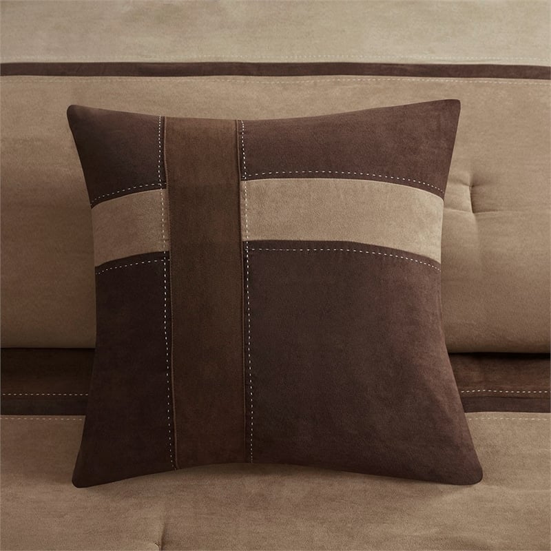 Pemberly Row Modern 7-Piece Faux Suede Comforter Set in Brown