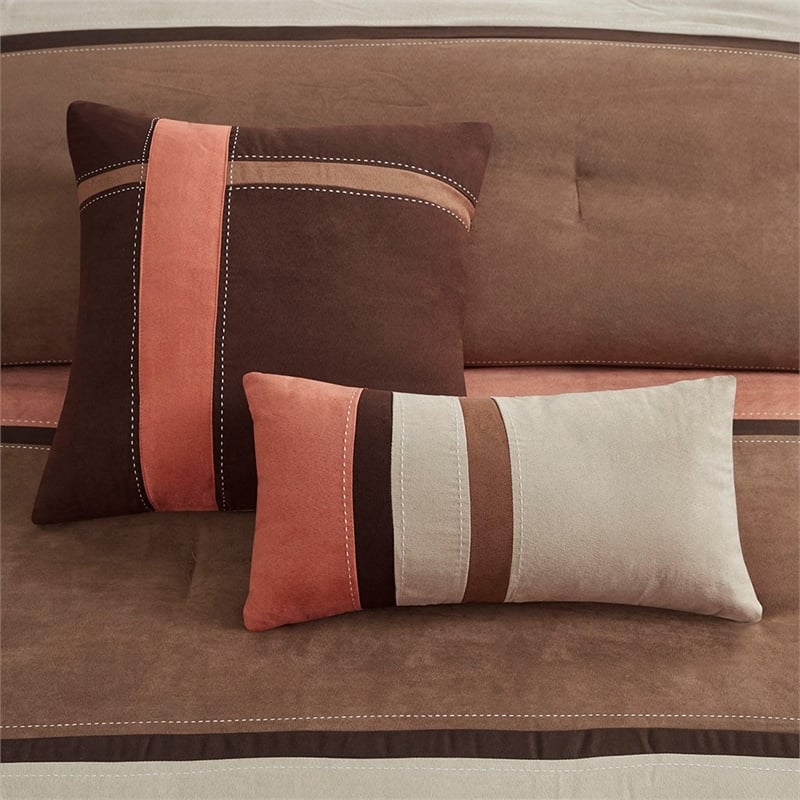 Pemberly Row Modern 7-Piece Faux Suede Comforter Set in Coral