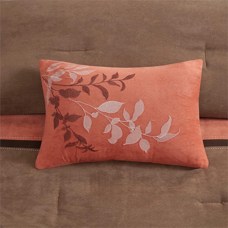 Pemberly Row Modern 7-Piece Faux Suede Comforter Set in Coral