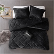 Pemberly Row Contemporary Velvet Comforter Set in Black Finish