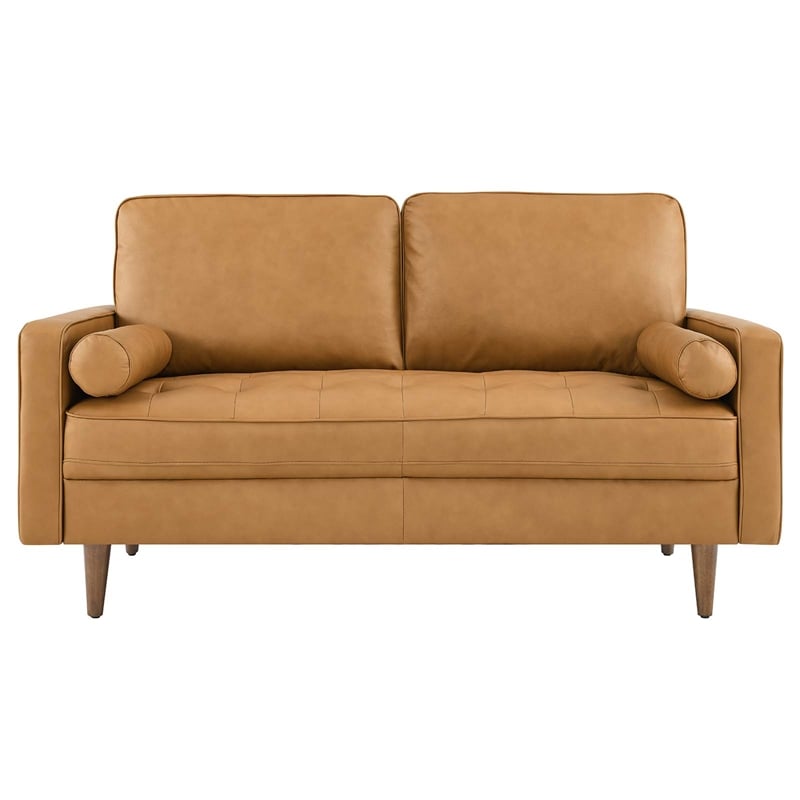 Pemberly Row Modern Style Leather and Dense Foam Loveseat in Tan Finish