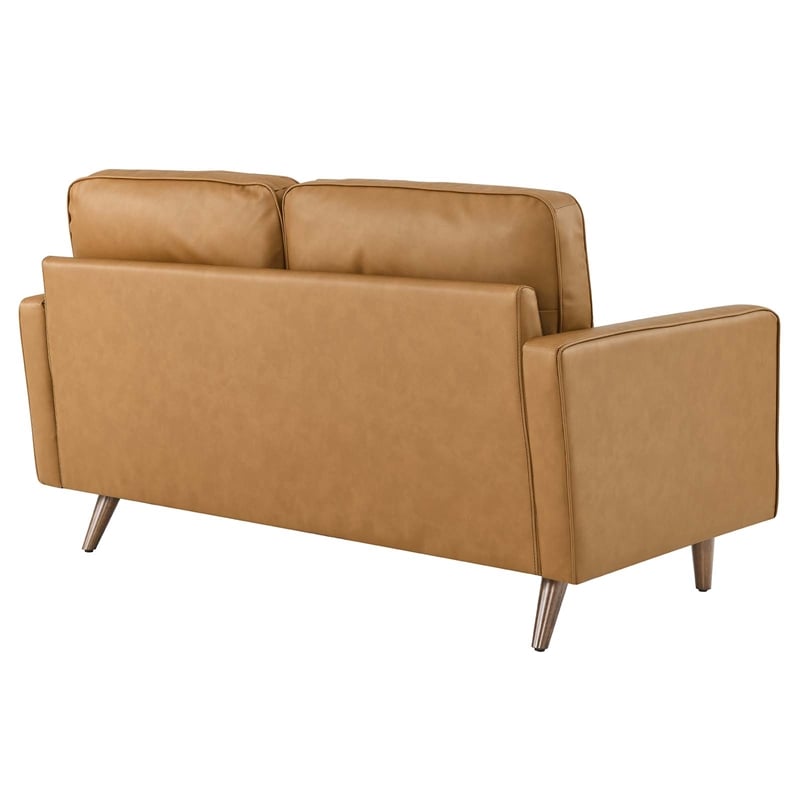 Pemberly Row Modern Style Leather and Dense Foam Loveseat in Tan Finish