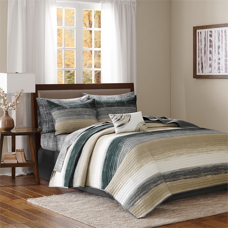 Pemberly Row 8-Piece Quilt Set with Cotton Bed Sheets - Taupe