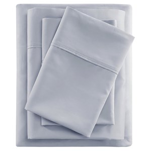 Pemberly Row Contemporary Cotton and Polyester Sateen Cooling Sheet Sets in Blue