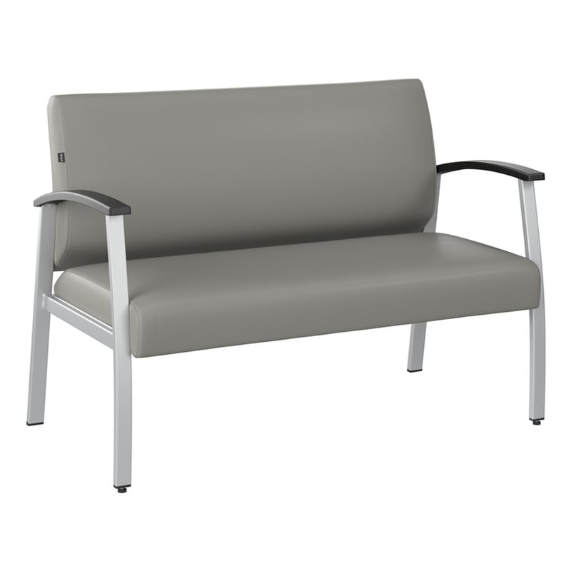 Pemberly Row Waiting Room Loveseat with Arms in Light Gray Vinyl
