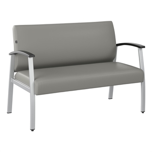 Pemberly Row Waiting Room Loveseat with Arms in Light Gray Vinyl