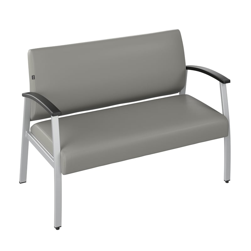 Pemberly Row Waiting Room Loveseat with Arms in Light Gray Vinyl