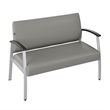 Pemberly Row Waiting Room Loveseat with Arms in Light Gray Vinyl