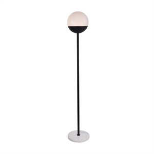 Pemberly Row Eclipse 1-Light Metal & Glass Floor Lamp in Black/Frosted White