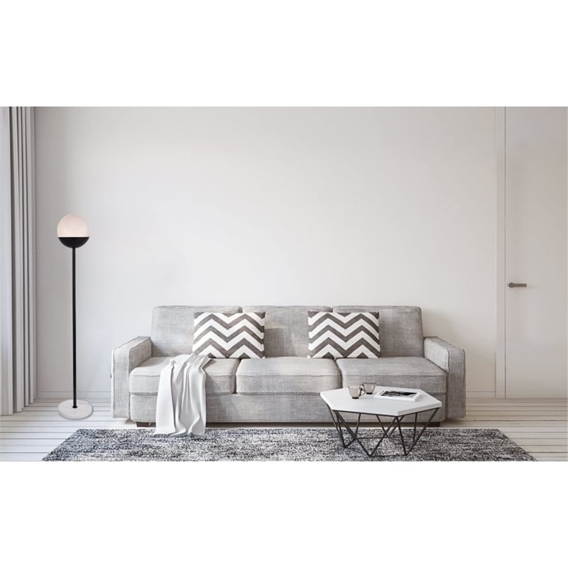 Pemberly Row Eclipse 1-Light Metal & Glass Floor Lamp in Black/Frosted White