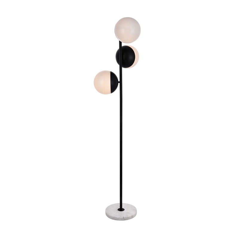 Pemberly Row 3-Light Metal Floor Lamp in Black and Frosted White
