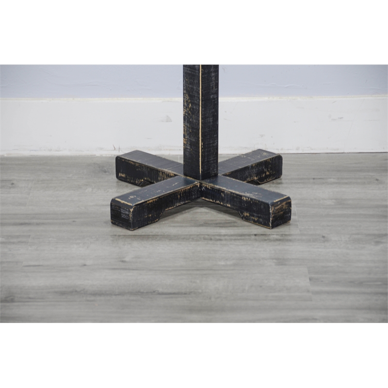 Pemberly Row Traditional Solid Wood Coat Rack with 8-Prong Hooks in Black Sand