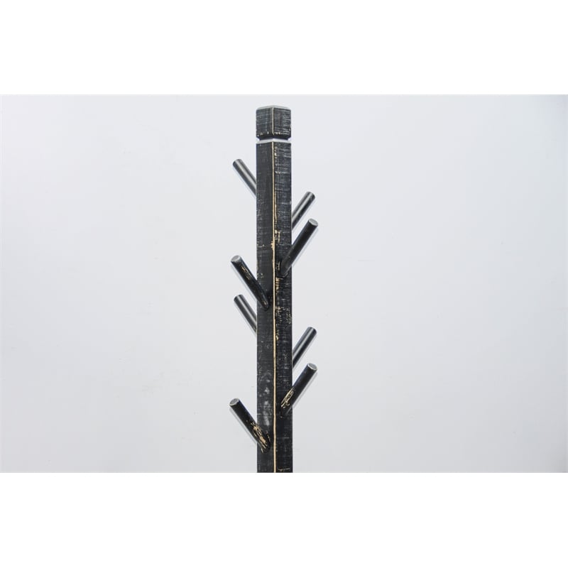 Pemberly Row Traditional Solid Wood Coat Rack with 8-Prong Hooks in Black Sand
