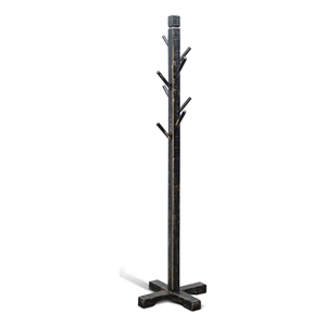 Pemberly Row Traditional Solid Wood Coat Rack with 8-Prong Hooks in Black Sand