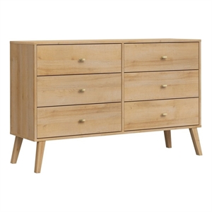 pemberly row mid-century engineered wood 6-drawer dresser in oak