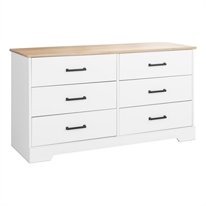 pemberly row farmhouse 6-drawer chest for bedroom in white & oak