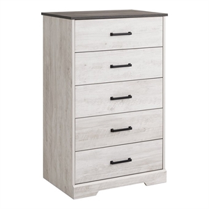 Pemberly Row Farmhouse 5-Drawer Chest for Bedroom in Washed White