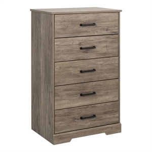 Pemberly Row Farmhouse 5-Drawer Chest for Bedroom in Drifted Gray