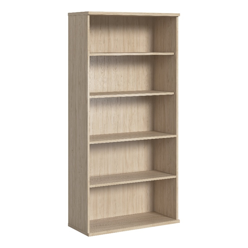 Pemberly Row Set of 2 Tall 5-Shelf Bookcases in Natural Elm - Engineered Wood