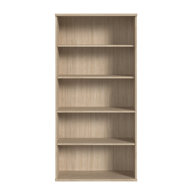 Pemberly Row Set of 2 Tall 5-Shelf Bookcases in Natural Elm - Engineered Wood