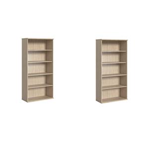 Pemberly Row Set of 2 Tall 5-Shelf Bookcases in Natural Elm - Engineered Wood