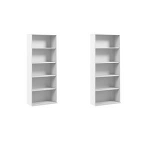 Pemberly Row Set of 2 Tall 5-Shelf Bookcases in White - Engineered Wood