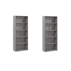 Pemberly Row Set of 2 Tall 5-Shelf Bookcases in Platinum Gray - Engineered Wood