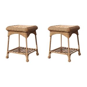 Pemberly Row Set of 2 Contemporary Wicker Patio End Tables in Honey